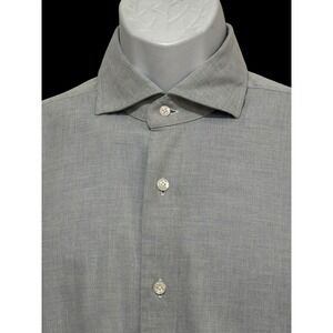 Barba Napoli Men Dress Shirt L Blue Cutaway 100% Cotton Made in Italy Button Up